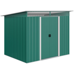Abrigo de Jardim 4,5 m² 260x194x200 cm Abrigo Exterior Metálico com 2 Portas Deslizantes para Armazenamento de Ferramentas Verde