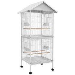 Gaiola para pássaros 2 em 1 com 2 andares rodas 4 comedouros 4 poleiros e bandejas amovíveis 78x75x168 cm branco