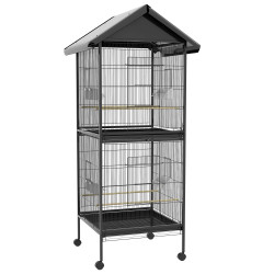 Gaiola para pássaros convertível em somente uma com rodas 4 comedouros e 4 poleiros e bandejas amovíveis 78x75x168 cm preto