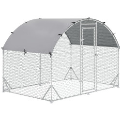 Galinheiro para exterior para 4-6 galinhas de aço galvanizado com teto de tecido oxford 2,8x1,90x1,97 m prata