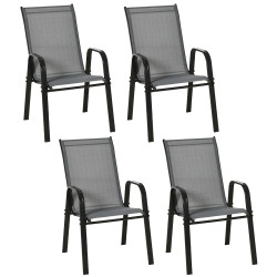Conjunto de 4 cadeiras de jardim empilháveis cadeiras de refeição de exterior com tecido respirável 54x75,5x95 cm cinza