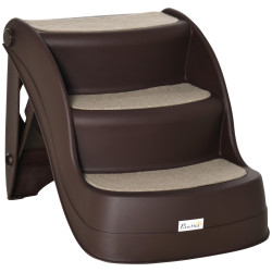 Escada para cães de 3 degraus dobrável escada para animais de estimação com tapetes antiderrapantes 49x38x38 cm marrom