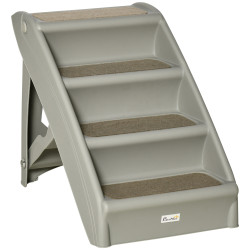 Escada dobrável para animais de estimação de 4 degraus portátil com tapetes antiderrapantes 62x38x49,5cm cinza