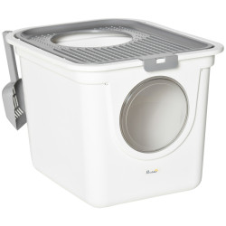 Caixa de areia para gatos com pá sanita para animais de estimação com 2 portas 44x55x39 cm branco e cinza