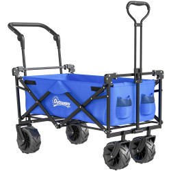 Carrinho de transporte dobrável para praia campismo viajem com toldo guiador rodas altura ajustável 117x55x98 cm azul