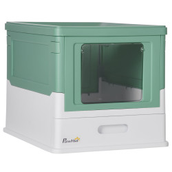 Caixa de areia para gatos dobrável caixa de areia para gatos fechada com bandeja removível e pá 47,5x35,5x36,7cm verde