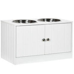 Comedouro elevado para cães grandes com 2 tigelas de 2000ml de aço inoxidável 2 portas e armazenamento 60x30x35,5cm branco