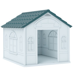 Casa para cães 65x75,7x63 cm casa para cães com janelas e teto com telhas de imitação para cães médios azul e branco