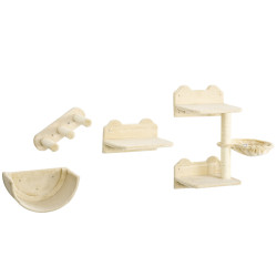 Prateleiras de parede para gatos 4 peças com rede plataforma semicircular plataformas de salto e poste de sisal bege