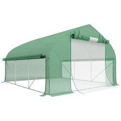 Estufa tipo túnel 347x300x200 cm estufa de jardim com porta enrolável 6 janelas cobertura PE 140g/m² verde