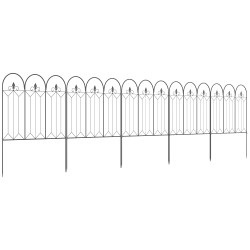 Cercas de jardim 305x79,5 cm conjunto de 5 cercas decorativas para jardim de metal barreira para animais para pátio preto
