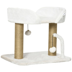 Arranhador para gatos pequenos altura 42 cm arranhador para gatos com cama bolas supensas e postes de juta 48x38x42 cm branco