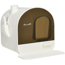 Caixa de areia para gatos com porta dianteira bandeja removível pá tapete e filtro 43x44x47cm branco