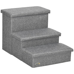 Escada para animais de estimação com 3 degraus para cães gatos com espaço de armazenamento 63,5x42,5x40,5 cm cinza