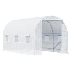Estufa tipo Túnel 450x200x200 cm Estufa de Jardim com Porta Enrolável e 6 Janelas Cobertura de PE 140 g/m² Anti-UV Estrutura de 