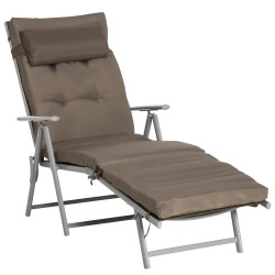 Espreguiçadeira dobrável de jardim com encosto ajustável em 7 posições almofadas para corpo inteiro e cabeça 137x63,5x100,5 cm castanho