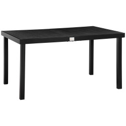 Mesa de jardim retangular mesa de exterior para 6 pessoas com bancada de ripas e estrutura de alumínio para terraço balcão 140x90x74cm preto