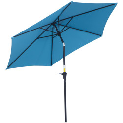 Chapéu de sol de jardim ø260x235 cm chapéu de sol reclinável com manivela mastro desmontável em alumínio e 6 varetas de metal azul