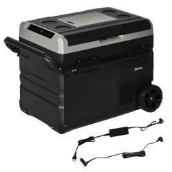 Geleira de compressor portátil 60l geleira de carro cc 12v/24v até -20℃ com ecrã LED tátil alça retrátil e rodas 71,1x46x57,1 cm preto