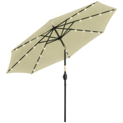 Chapéu de sol exterior para terraço, ø265 cm, guarda-sol de jardim com 32 luzes LED solares, poste de aço e manivela de guarda-sol inclinável, para pátio, terraço, bege
