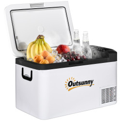 Geleira elétrica de compressor 25l portátil até -20℃ com luz LED e alças dobráveis geleira de carro 12v/24v e 240v para casa campismo viagem 58,5x33,5x35,2cm branco