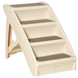 Escada dobrável para animais de estimação de 4 degraus para cães gatos portátil com tapetes antiderrapantes para cama sofá carga 20kg 67x38x49,5cm bege