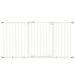 Barreira de segurança extensível para portas e escadas com fechamento automático e sistema de duplo bloqueio 74-147,5x76,2 cm branco