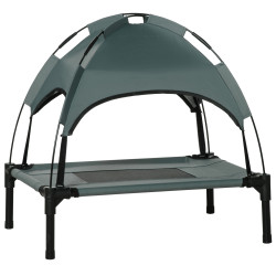 Cama elevada para animais de estimação portátil com toldo amovível tecido respirável 61x46x62 cm cinza