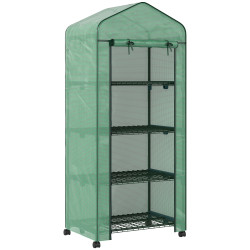 Estufa de exterior com 4 prateleiras e rodas porta enrolável estrutura em aço e cobertura de PE 140g/㎡ anti-UV 69x50x165 cm verde