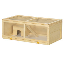 Gaiola para hamster de madeira casa para roedores com tampa abatível painel de acrílico bandeja amovível 100x58x38cm madeira