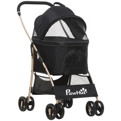 Carrinho para animais de estimação 3 em 1 dobrável com bolsa de transporte cesta de armazenamento e travão 82x49,5x98cm preto