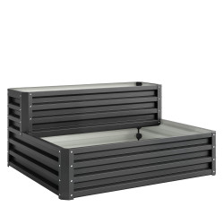 Caixa de plantio de 2 níveis floreira exterior de aço com desenho de escada para cultivos 120x101x58 cm cinza escuro