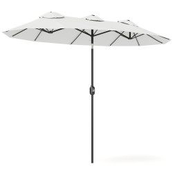 Chapéu de sol duplo chapéu de sol de jardim com inclinação de 45° manivela estrutura de aço 295x152x222 cm creme