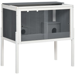 Gaiola para hamster de madeira com 2 portas de acrílico prateleira amovível 2 casas 82x45x81cm cinza e branco