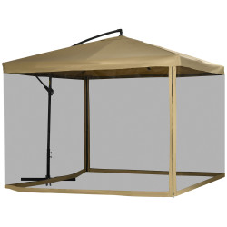 Chapéu de sol de jardim chapéu de sol excêntrico com rede mosquiteira manivela e base cruzada 295x295x260 cm bege