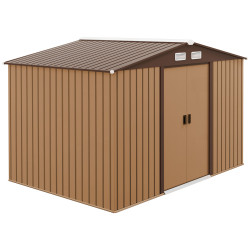 Abrigo de jardim exterior 4,83m² 277x195x192cm abrigo e jardim metálico para armazenamento de ferramentas com base incluída e 4 janelas marrom