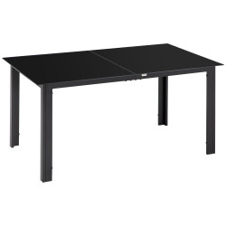 Mesa de jardim retangular para 6 pessoas mesa de jantar exterior com bancada de vidro para terraço 150x90x74 cm preto