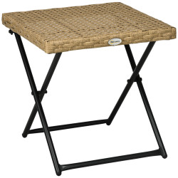 Mesa de jardim em vime sintético mesa dobrável com pés cruzados e estrutura de aço para pátio varanda 40x40x40 cm natural