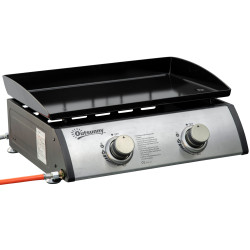 Chapa a gás de mesa com 2 queimadores de aço inoxidável 6 kw portátil para piquenique campismo 48,5x46x21 cm preto e prata