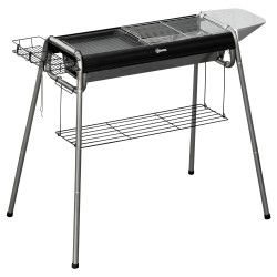 Barbecue a carvão portátil com grelha de aço inoxidável prateleira para temperos e prateleira de armazenamento 96x61x72 cm preto