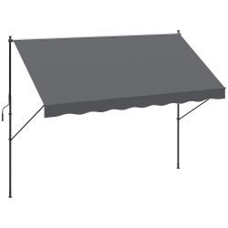 Toldo manual retrátil ajustável 300x170x200-290 cm com manivela proteção solar uv40+ para varanda jardim cinza