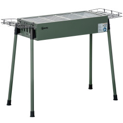 Barbecue a carvão com 2 grelhas de aço inoxidável portátil com 2 prateleiras para temperos com ganchos 77x30x70 cm verde
