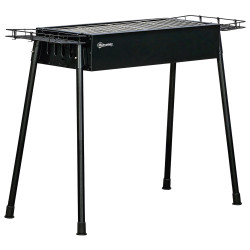 Barbecue a carvão com 2 grelhas de aço inoxidável portátil com 2 prateleiras para temperos com ganchos 77x30x70 cm preto