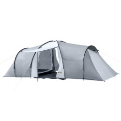 Tenda de campismo familiar para 4-6 pessoas tenda dobrável com 2 janelas impermeável anti-UV 590x245x193 cm cinza