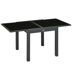 Mesa de jardim extensível de alumínio com bancada de vidro temperado 160x80x75 cm preto