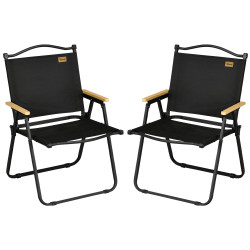 Conjunto de 2 cadeiras dobráveis de campismo portáteis com apoios de braços e estrutura de aço 54x59x78 cm preto
