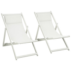Conjunto de 2 espreguiçadeiras dobráveis de alumínio com encosto ajustável em 5 posições e apoio de cabeça 60x100x85 cm branco