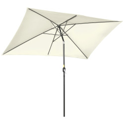 Chapéu de sol alumínio retangular com toldo inclinável, manivela e mastro desmontável 198x294x255 cm creme