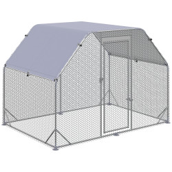 Galinheiro para exterior grande de aço galvanizado 280x190x195 cm gaiola para galinhas com cobertura de tecido oxford prata