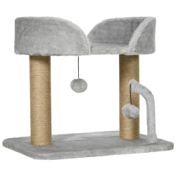 Arranhador para gatos pequenos altura 42 cm arranhador para gatos com cama bolas supensas e postes de juta 48x38x42 cm cinza